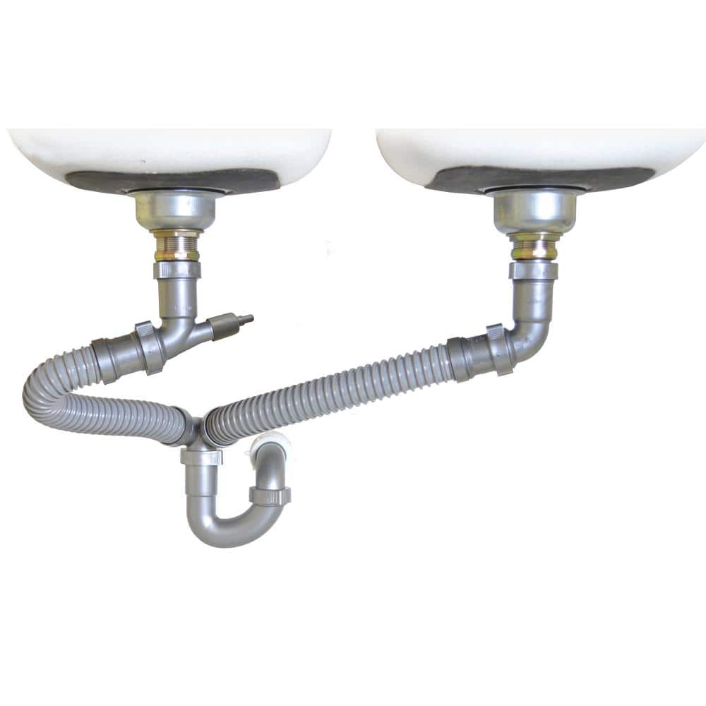 Snappytrap 1 2 In All One Drain Kit For Double Bowl Kitchen Sinks Dk 110 The Home Depot - Snappy Trap Double Bathroom Sink