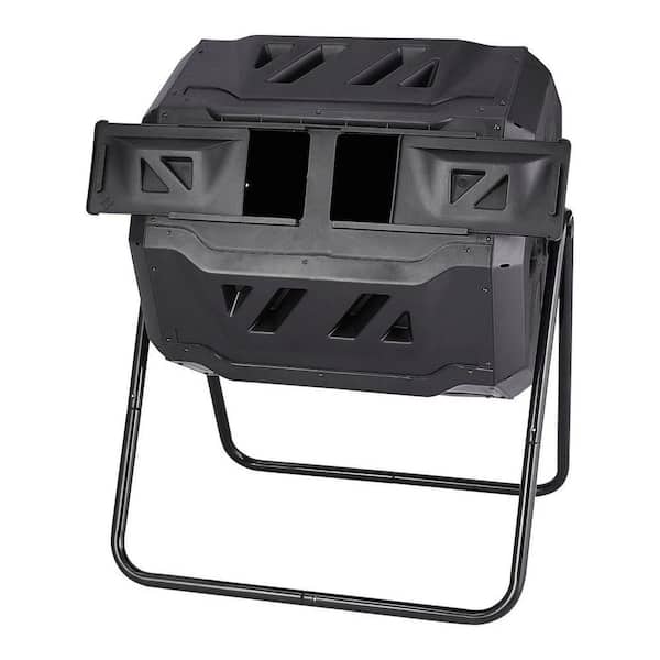 43 Gal. Dual Chamber Outdoor Compost Tumbler with Sliding Doors and Heavy-Duty Steel Frame