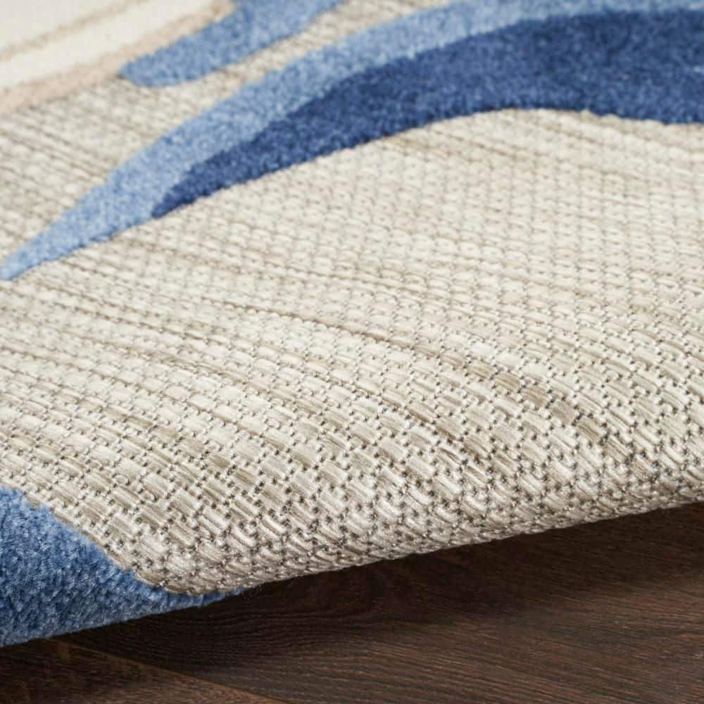 Blue/Grey Floral Synthetic 6' x 9' Flat Woven Rug
