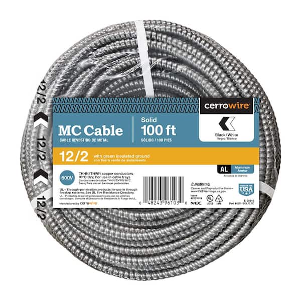 100 ft. 12/2 Solid Copper MC (Metal Clad) Aluminum Armor Cable