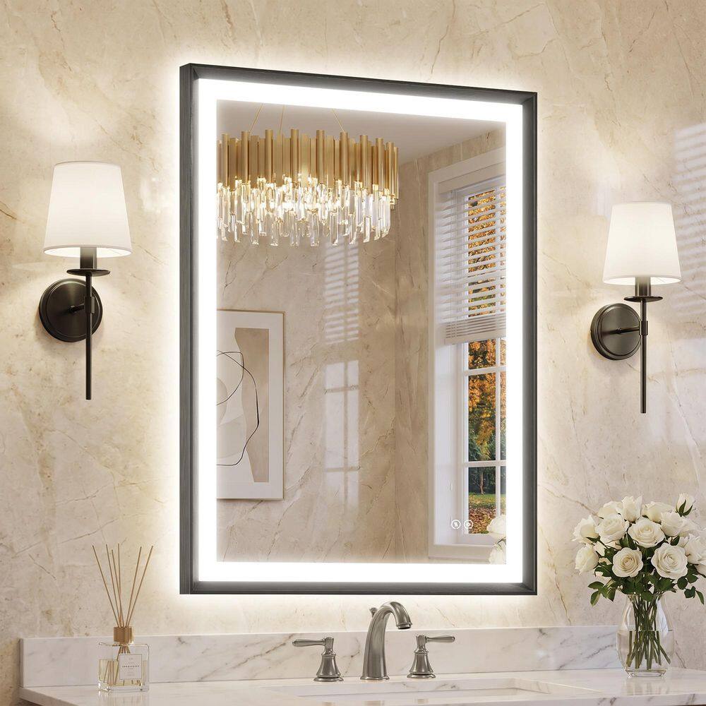 24 in. W x 32 in. H Aluminum Framed LED Bathroom Vanity Mirror with Anti-Fog Dimmable Front and Backlight, Brushed Black price history on PriceWatchPro