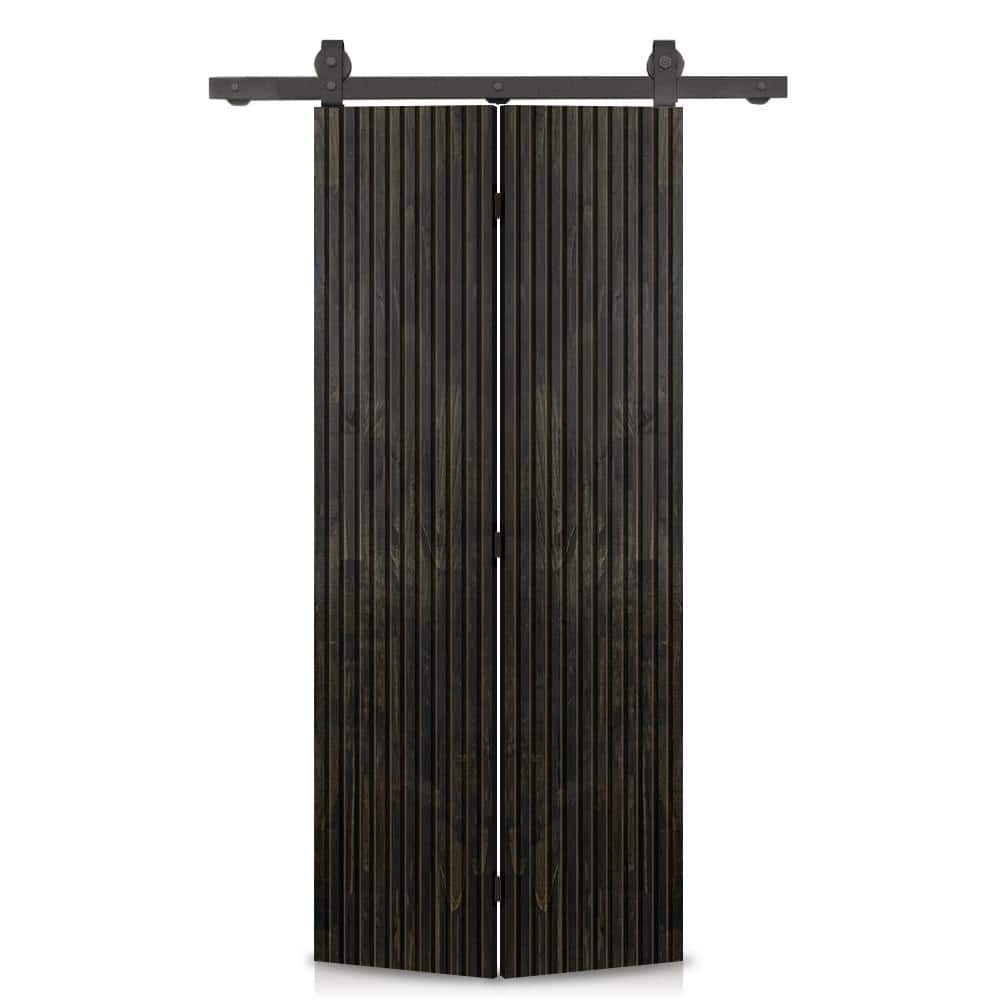 Japanese  32 in. x 84 in. Hollow Core Charcoal Black Stained Pine Wood Bi-Fold Barn Door with Sliding Hardware Kit price history on PriceWatchPro