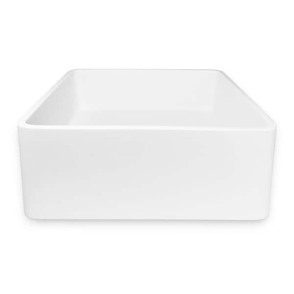 16 in. Alurean Matte White Solid Surface Square Vessel Sink