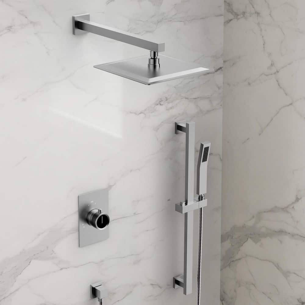 GRANDJOY ClassicRain Dual 2-Spray Wall Mount 10 in. Fixed and