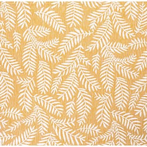 Nevis Palm Frond Yellow/Cream 5 ft. Square Indoor/Outdoor Area Rug