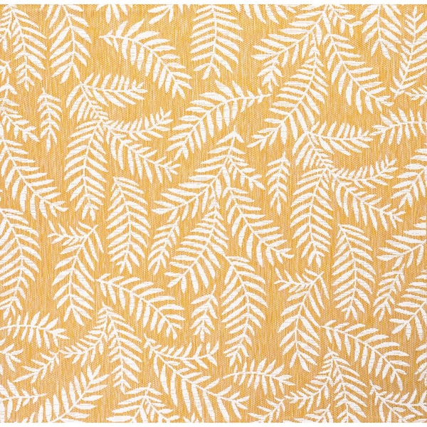 Nevis Palm Frond Yellow/Cream 5 ft. Square Indoor/Outdoor Area Rug