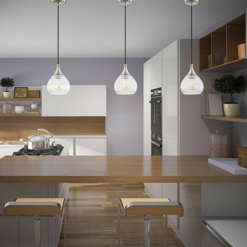 Contemporary Brushed Nickel 1-Light Mini Pendant with Clear Glass