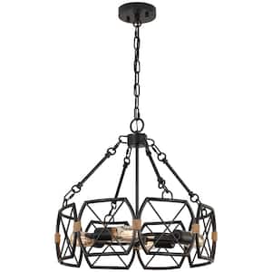 18.1 in. 4-Light Black Retro Farmhouse Round Chandelier for Dining Room Entryway Kitchen Hallway with No Bulbs Included