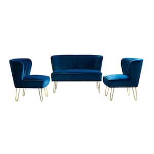 Alonzo 45 in. 3-Piece Navy Living Room Set with Tufted Back Design