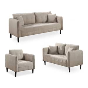 Arbusto 3-Piece Chenille Top Light Gray with Care Kit Sofa Set