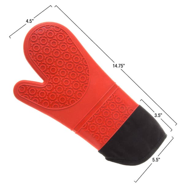 1 Pair Extra Long Professional Silicone Oven Mitts with Quilted