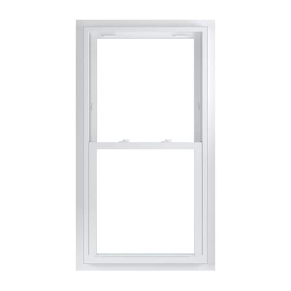 American Craftsman 29.75 in. x 56.75 in. 70 Series White Double Hung Low-E2 Argon PS Glass Vinyl Fin with J Window, Screen Incl