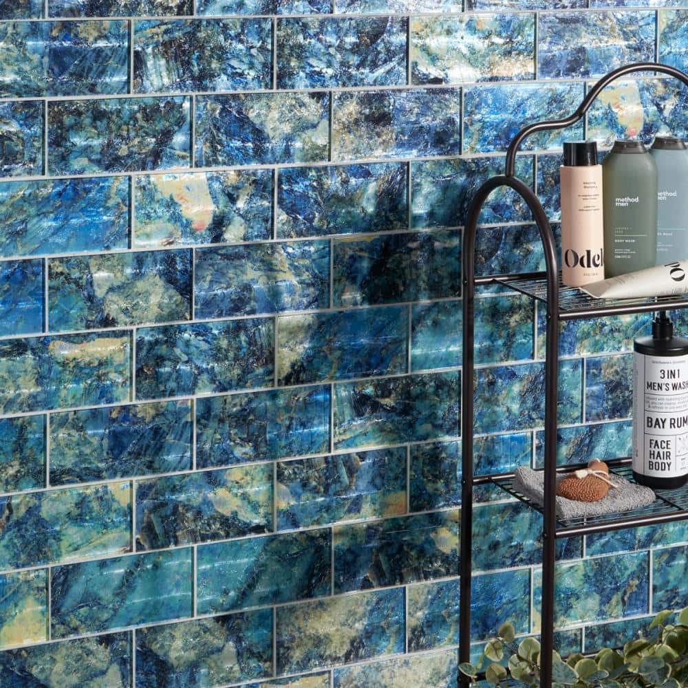 Astral Blue Polished Glass Rectangular Wall Tile