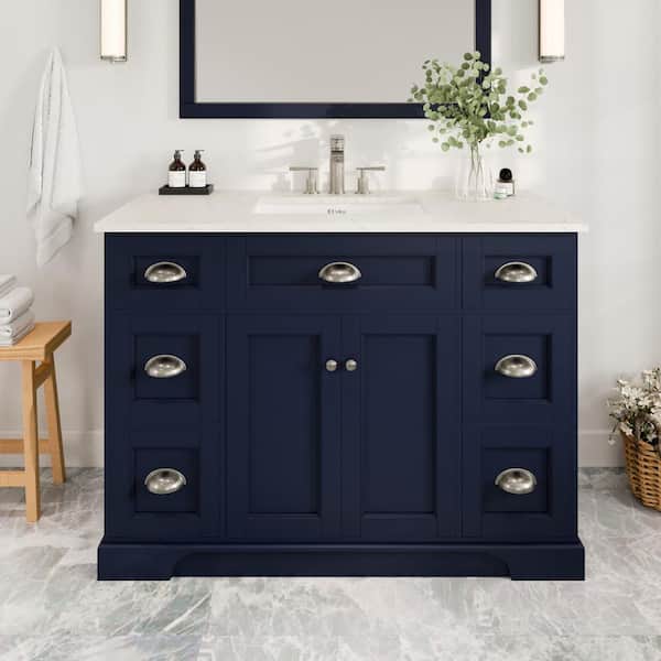 Epic 48 in. Single Sink Blue Bath Vanity with White Carrara Quartz Top (Assembled)