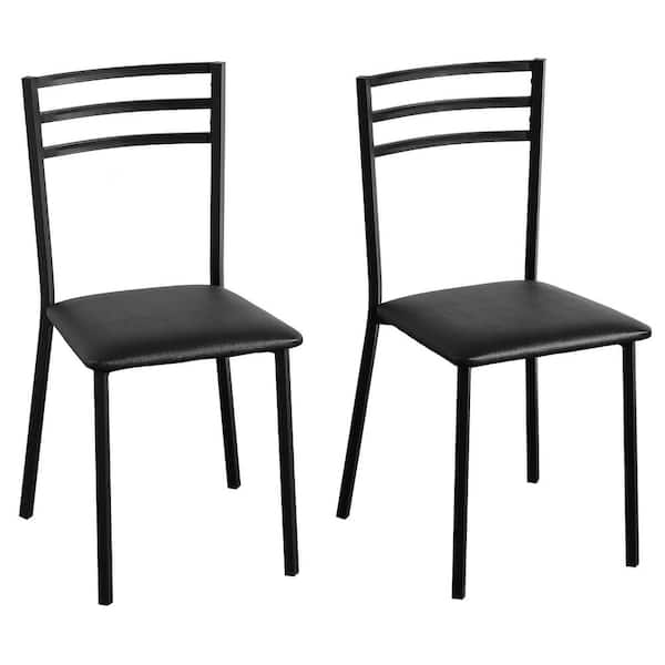 Metal Dining Chair Set, Modern Armless with Cushioned Seat for Kitchen, Living Room, 2-Pieces Black