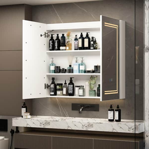 35.4 in. W x 31.5 in. H Rectangular Surface Mount Bathroom Medicine Cabinet with Mirror, Anti-fog function, LED Lights