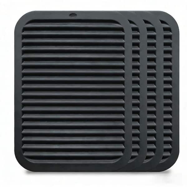 Black Heat-Resistant Silicone Trivet Mats for Kitchen Countertops, Set of 4
