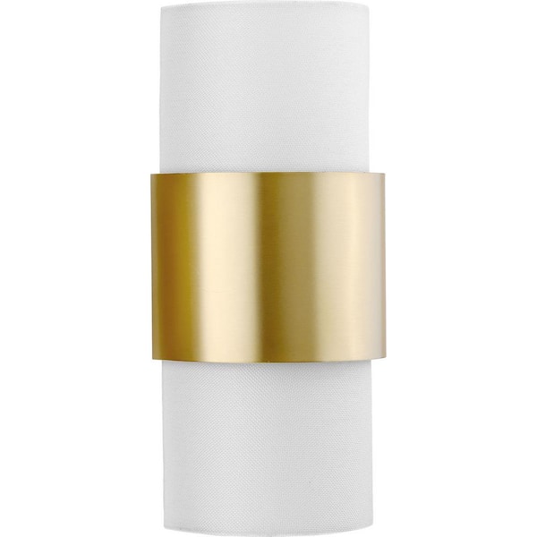 Progress Lighting Silva Collection 2-Light Brushed Bronze White Linen Shade Wall Sconce