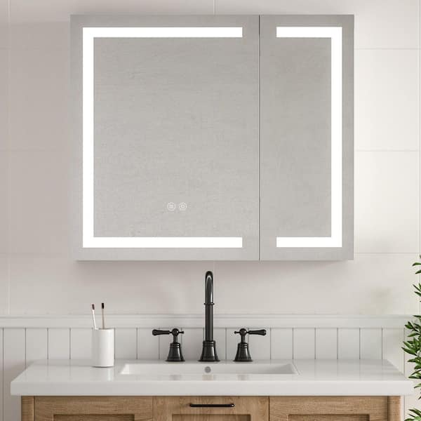 36 in. W x 32 in. H Rectangular Silver LED Anti-Fog Aluminum Recessed/Surface Mount Medicine Cabinet with Mirror