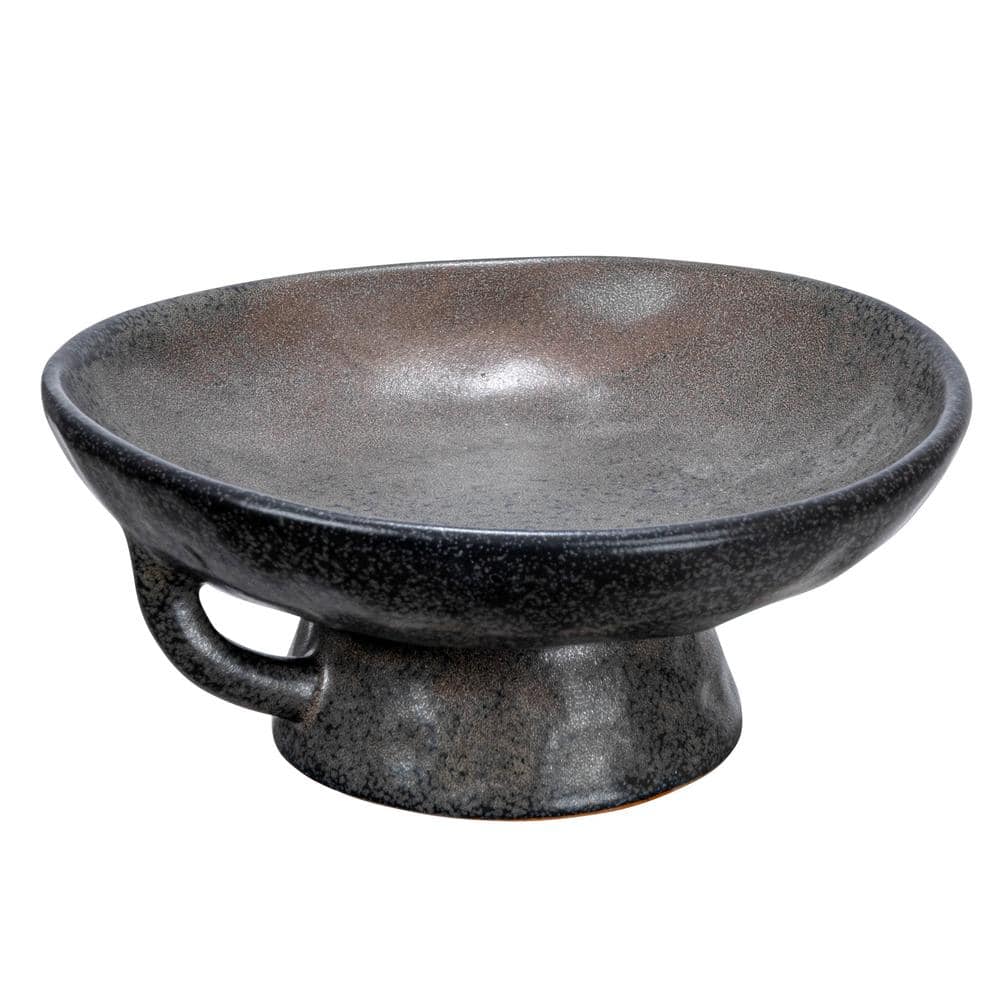 Storied Home 8 in. 21 fl. oz. Black Stoneware Serving Bowl with Handle and Base