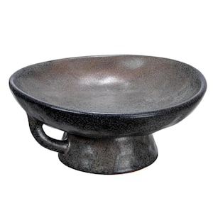 8 in. 21 fl. oz. Black Stoneware Serving Bowl with Handle and Base