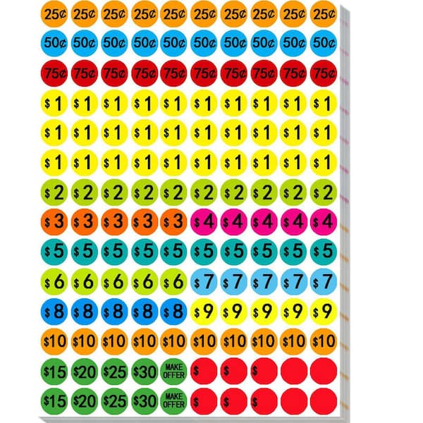 3500 pcs Pack 3/4 Inch Round Paper Coloured Adhesive Price Tag Stickers for Garage Sale Yard Sale Retail