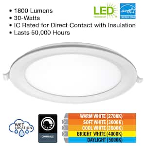 8 in. Adjustable CCT Integrated LED Canless Recessed Light Trim 1800 Lumens Kitchen Bathroom Remodel Wet Rated (12-Pack)