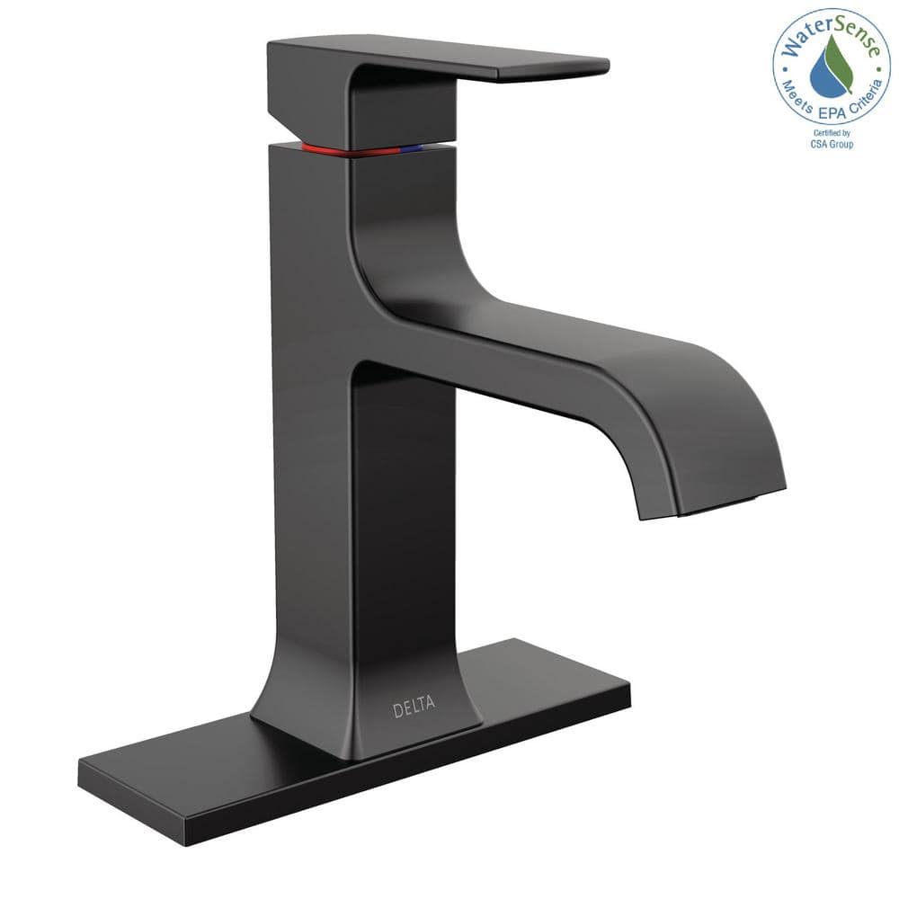 Matte Black Single Handle Curved Bathroom Faucet with Drain Assembly