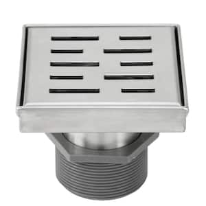 Shower Square Drain 4 in. Brushed 304 Stainless Steel Stripe Pattern Grate - Plus Reversible Tile Insert and Flat Grate