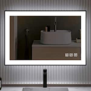 36 in. W x 28 in. H Rectangular Framed Anti-Fog LED Wall Bathroom Vanity Mirror in Black with Backlit and Front Light