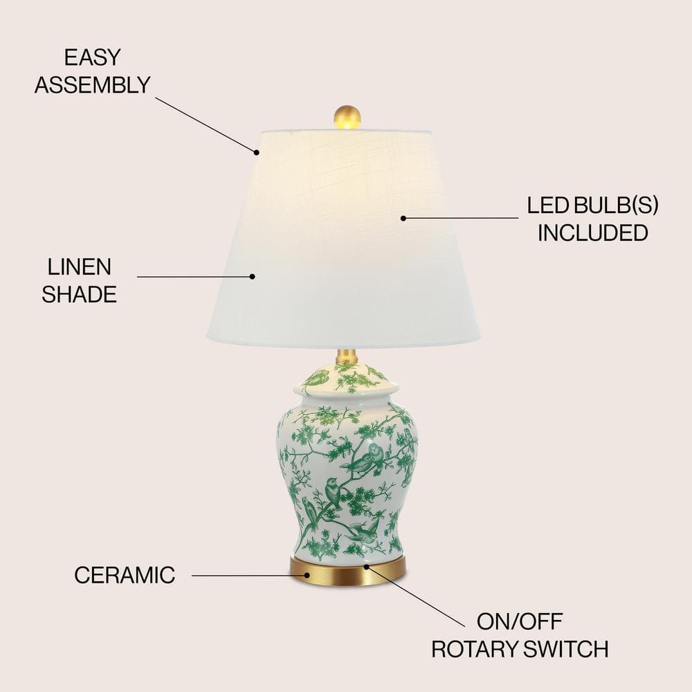 Penelope 22" Chinoiserie Classic LED Table Lamp in Green/White
