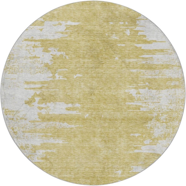 Dream Shag Premium Machine Washable Abstract ADS705 Gold 8 ft. x 8 ft. Round Rug
