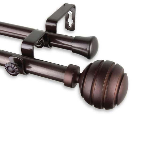 Rod Desyne 66 in. - 120 in. Telescoping Double Curtain Rod Kit in Cocoa with Poise Finial