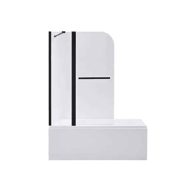 Canteras 39.37 in. W x 55 in. H Frameless Pivot Bathtub Door in Matte Black with Clear Glass