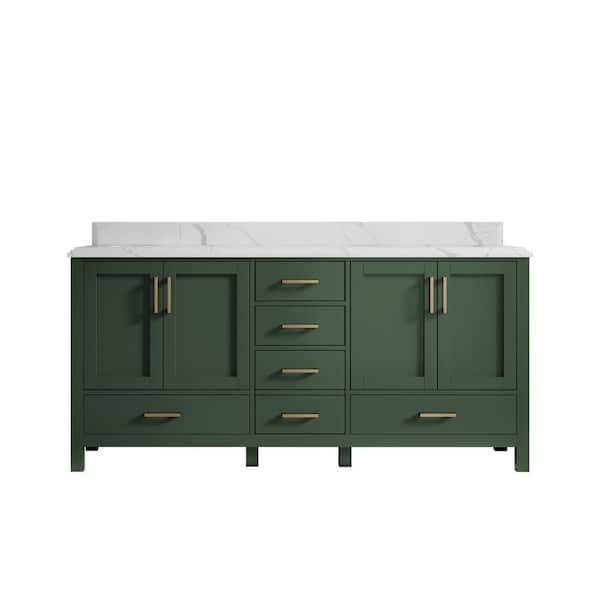 Willow Collections Malibu 72 in. W x 22 in. D x 36 in. H Double Sink Bath Vanity in Green with Cove Edge Calacatta Quartz Top
