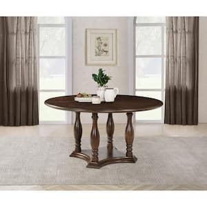 Landon Traditional Rich Brown Wood Top 60 in. Pedestal Round Dining Table Seats 8