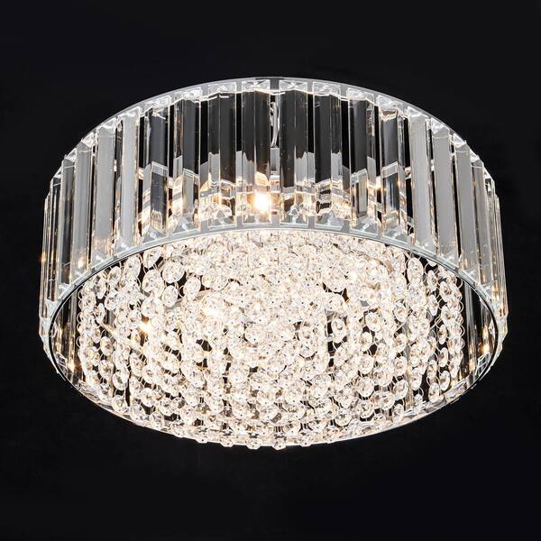 LLHZSY 13.78 in. 3-Light Glam Chrome Round Crystal Flush