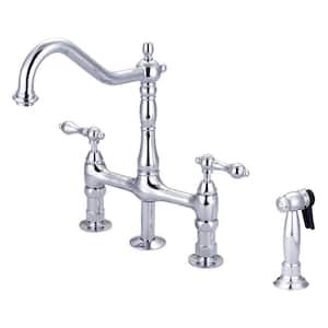 Emral Two Handle Bridge Kitchen Faucet with Lever Handles in Polished Chrome