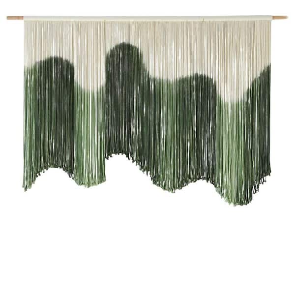 57 in. x 35 in. Large Green Dip-Dyed Macrame Wall Hanging-Cotton Boho Fiber Art