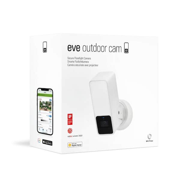 eve Outdoor Cam – Smart Wired Dimmable Outdoor Floodlight, works with Apple Home, 2-Way Comm, End-to-End Encryption (White)