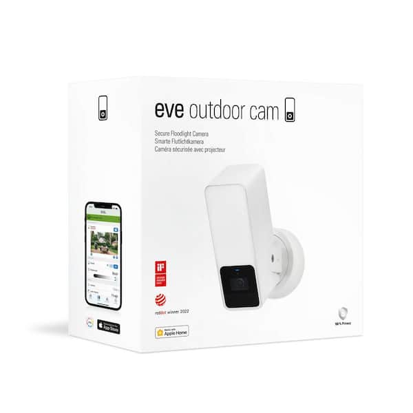 Eve Outdoor Cam (White Edition) - Secure floodlight Camera, (HomeKit Secure  Video), 1080p, Night Vision, Wi-Fi (