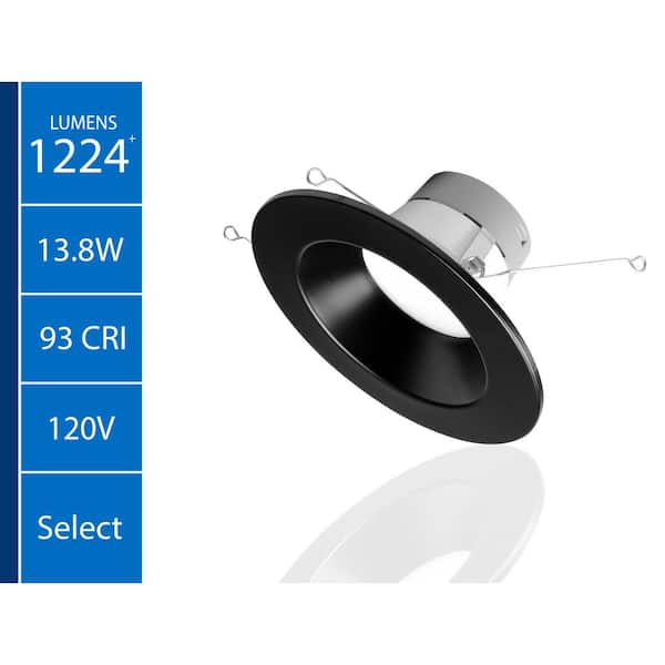 DLR Series 5-6 in. Black Selectable CCT High-Output Integrated LED Recessed  Retrofit Downlight Trim, Remodel, Dimmable