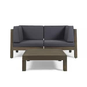 Jonah Gray 2-Piece Wood Patio Deep Seating Set with Dark Gray Cushions - Loveseat, Coffee Table