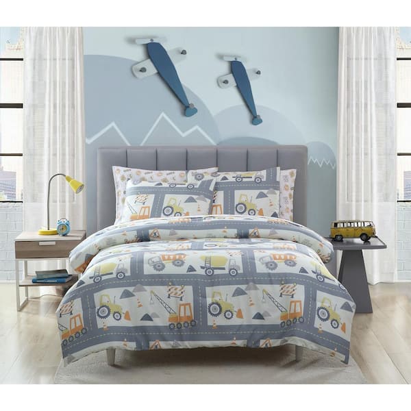 Kute Kids 2-Piece Green Microfiber Construction Land Toddler Comforter Set