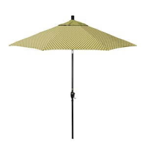 9 ft. Stone Black Aluminum Market Patio Umbrella with Crank Lift and Push-Button Tilt in Lavalier Palm Pacifica Premium