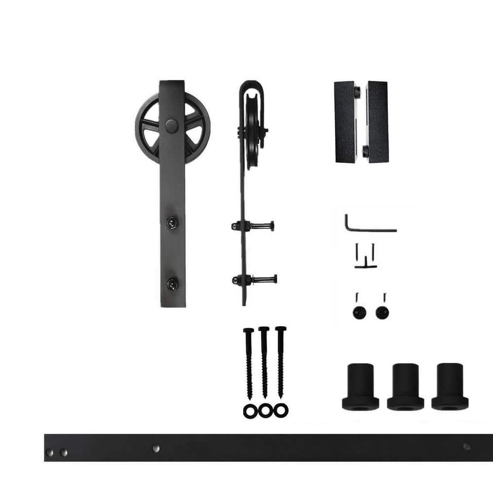 4 ft./48 in. Black Rustic Non-Bypass Sliding Barn Door Hardware Kit Spoke Wheel Design Roller for Single Door price history on PriceWatchPro
