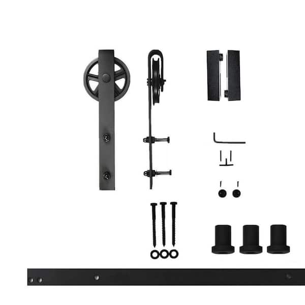 HOMACER 4 ft./48 in. Black Rustic Non-Bypass Sliding Barn Door Hardware Kit Spoke Wheel Design Roller for Single Door