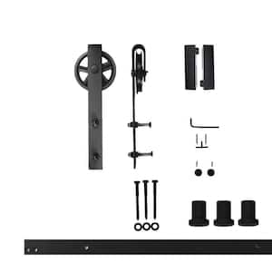 4.5 ft./54 in. Black Rustic Non-Bypass Sliding Barn Door Hardware Kit Spoke Wheel Design Roller for Single Door