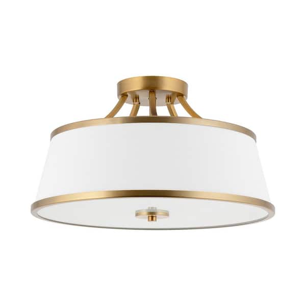 Kira Home Zoey 17.5 in 60-Watt 3-Light Warm Brass Modern Semi-Flush with White Shade, No Bulb Included