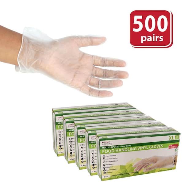 KLEEN CHEF Extra Large, Disposable Vinyl Food Preparation Gloves, Multi-Purpose, Powder and Latex Free, 9.5 in., Clear (500-Pack)